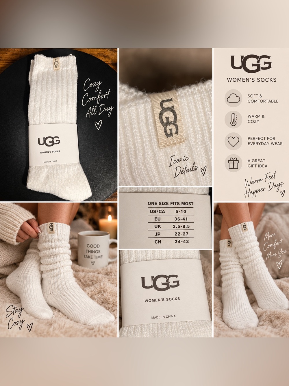 UGG Women's Cream Ribbed Crew Socks - Cozy Comfort